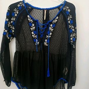 Free People Black Sheer Blouse
